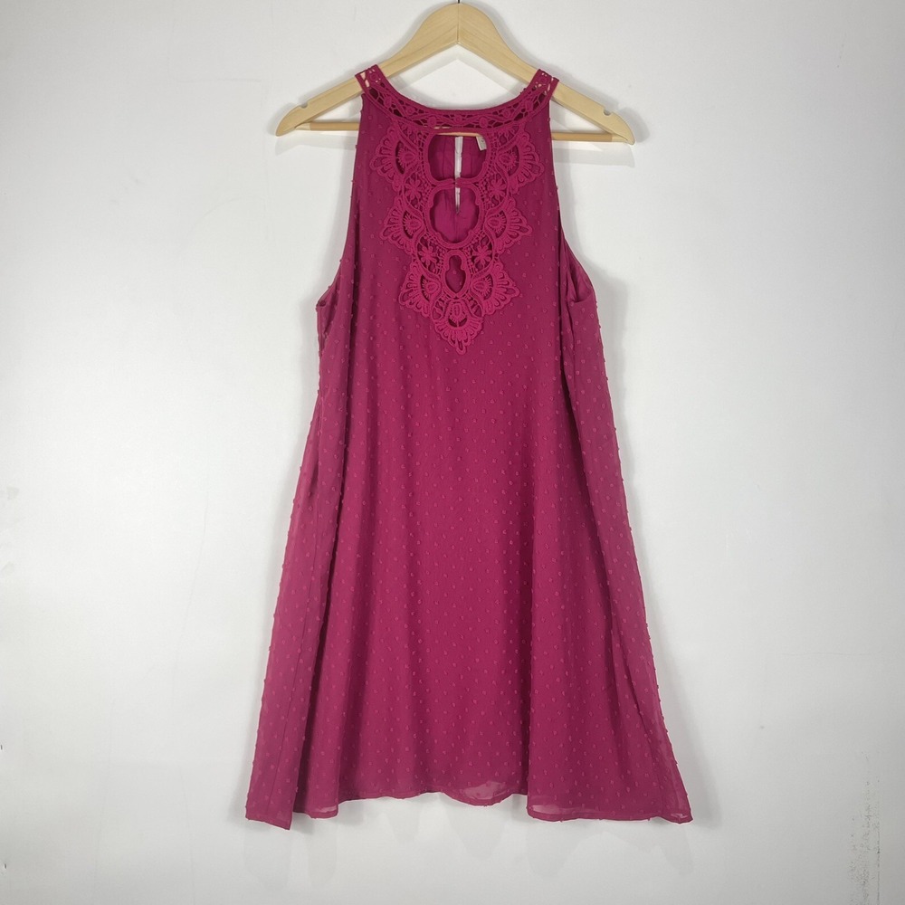 NEW Jun & Ivy Womens Medium Dress Hot Pink Raised Dot Chiffon Flowy Flirty Girly